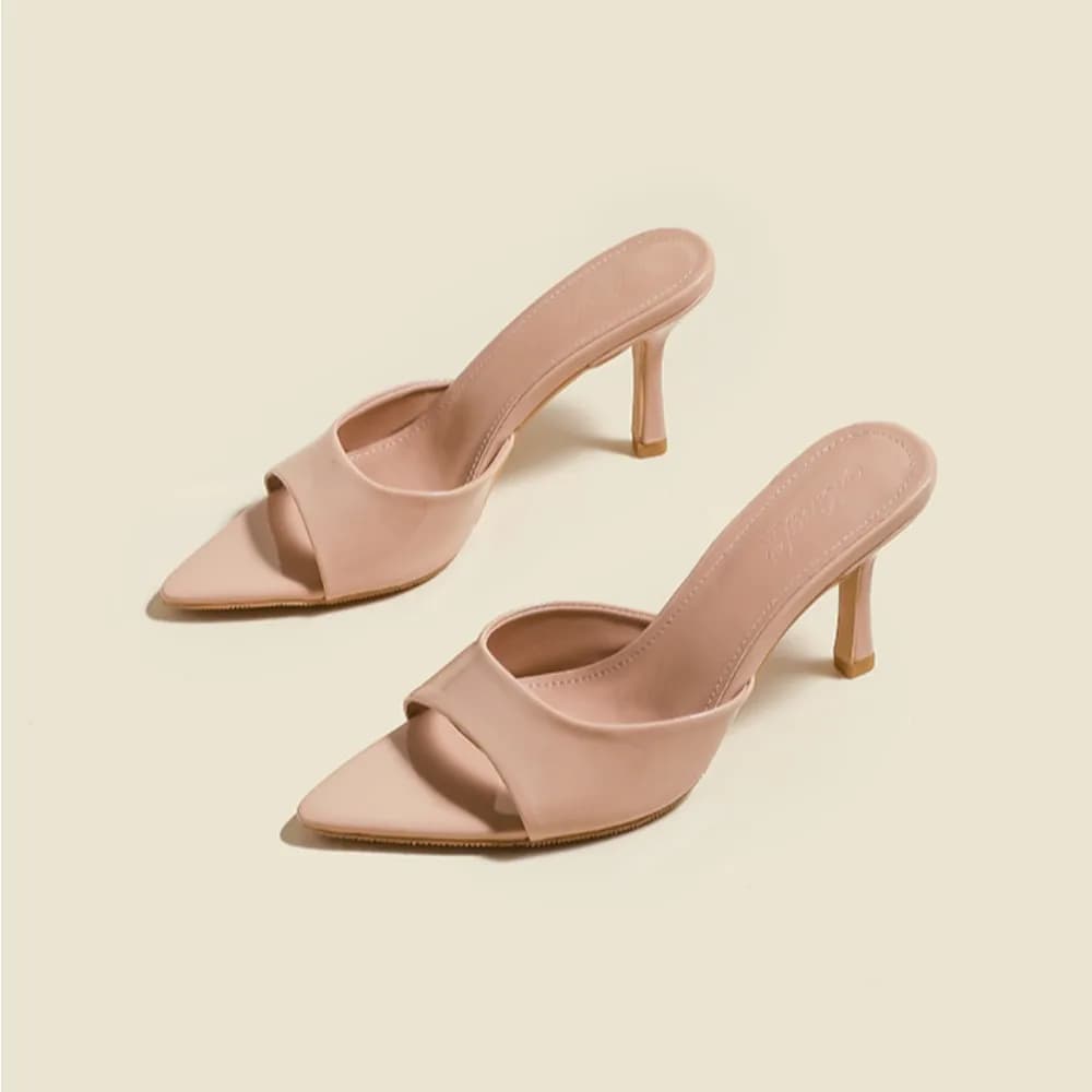 Women's Slippers 2026 New Summer Slim Heel Pointed Toe Worn with A Straight Drag Patent Leather High-heeled Slippers for Womens