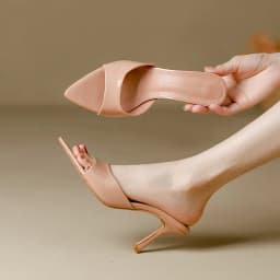 Women's Slippers 2026 New Summer Slim Heel Pointed Toe Worn with A Straight Drag Patent Leather High-heeled Slippers for Womens