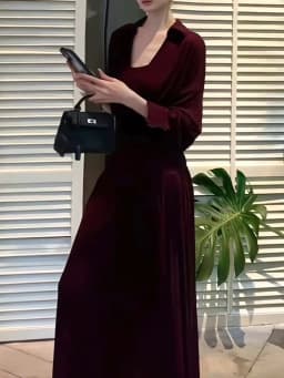 TWOTWINSTYLE Solid Spliced Folds Design Sense Dresses for Women Lapel Long Sleeves Tunic Fashion False Two Piece Dress Female
