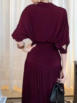 TWOTWINSTYLE Solid Spliced Folds Design Sense Dresses for Women Lapel Long Sleeves Tunic Fashion False Two Piece Dress Female