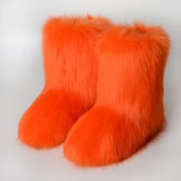 Women Faux Fur Boots Winter Fluffy Plush Warm Mid Calf Snow Boots Luxury Fashion Furry Boots Comfortable Outdoor Flat Shoes
