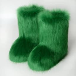 Women Faux Fur Boots Winter Fluffy Plush Warm Mid Calf Snow Boots Luxury Fashion Furry Boots Comfortable Outdoor Flat Shoes