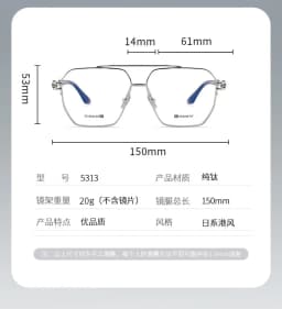 ALICIA Fat Face Over Size Eyewear Luxury Pure Titanium Pilot Double Bridge Glasses Optical Prescription Frames Woman Men 5313