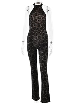 Fantoye Sexy Backless Lace Patchwork Women Jumpsuit Black Sleeveless High Elastic Rompers Spring Bodycon Elegant Party Clubwear