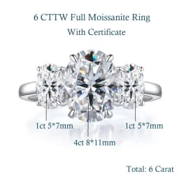 3/6 Carat Oval Cut Moissanite Engagement Rings 3-Stone Lab Diamond 925 Sterling Silver Wedding Rings Band for Women Fine Jewelry
