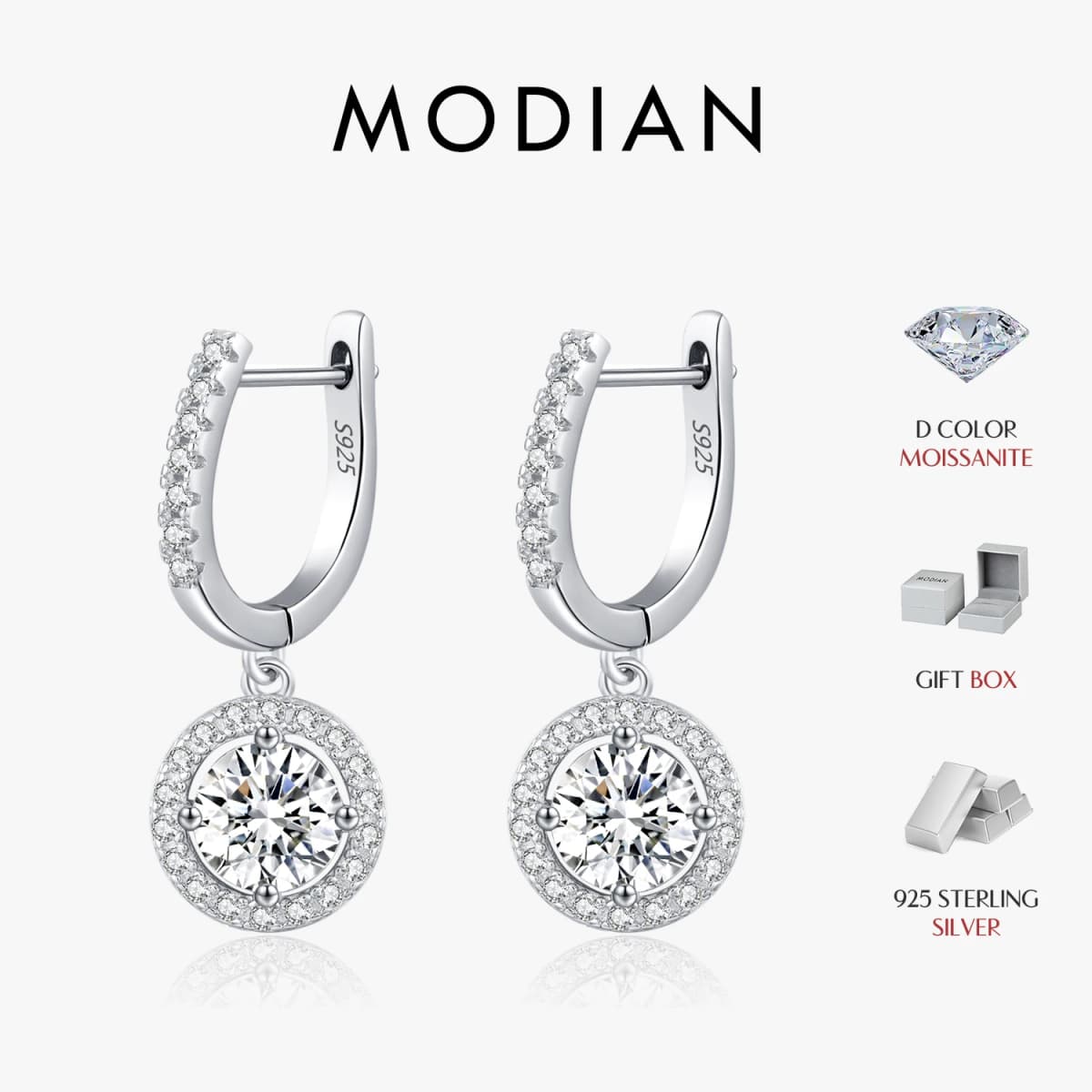 MODIAN D Color Moissanite Drop Earrings 925 Sterling Silver Halo Dangle Earrings For Women Wedding Engagement Fine Jewelry Gift