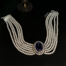 2026 French Retro Rhinestone Inlaid Elegant Sapphire Necklace Multi-layer Glass Pearl Necklace Hepburn Style Clavicle Necklace