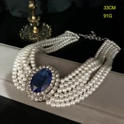 2026 French Retro Rhinestone Inlaid Elegant Sapphire Necklace Multi-layer Glass Pearl Necklace Hepburn Style Clavicle Necklace