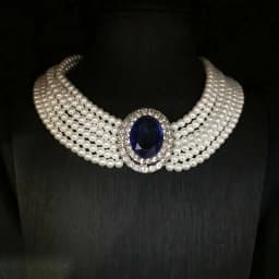 2026 French Retro Rhinestone Inlaid Elegant Sapphire Necklace Multi-layer Glass Pearl Necklace Hepburn Style Clavicle Necklace