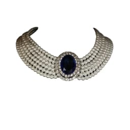 2026 French Retro Rhinestone Inlaid Elegant Sapphire Necklace Multi-layer Glass Pearl Necklace Hepburn Style Clavicle Necklace