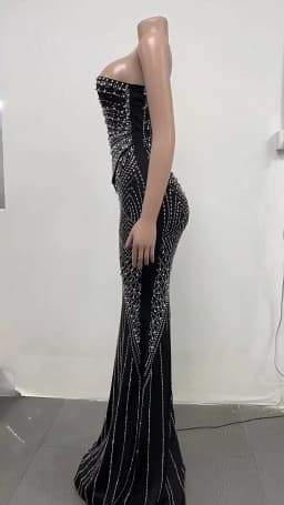 Women Dress Floor Length Dresses Skew Collar Vestidos Hot Drilling Sleeveless One Shoulder Hip Wrap Party Sexy Slim Fit
