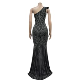 Women Dress Floor Length Dresses Skew Collar Vestidos Hot Drilling Sleeveless One Shoulder Hip Wrap Party Sexy Slim Fit