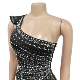Women Dress Floor Length Dresses Skew Collar Vestidos Hot Drilling Sleeveless One Shoulder Hip Wrap Party Sexy Slim Fit