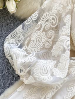 Summer French Sweet V-neck Dress Women's Lantern Sleeves Embroidered Waist Single Breasted A-line Mini Elegant Party Dress C187