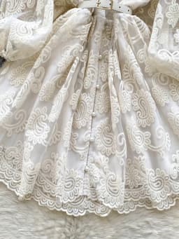 Summer French Sweet V-neck Dress Women's Lantern Sleeves Embroidered Waist Single Breasted A-line Mini Elegant Party Dress C187