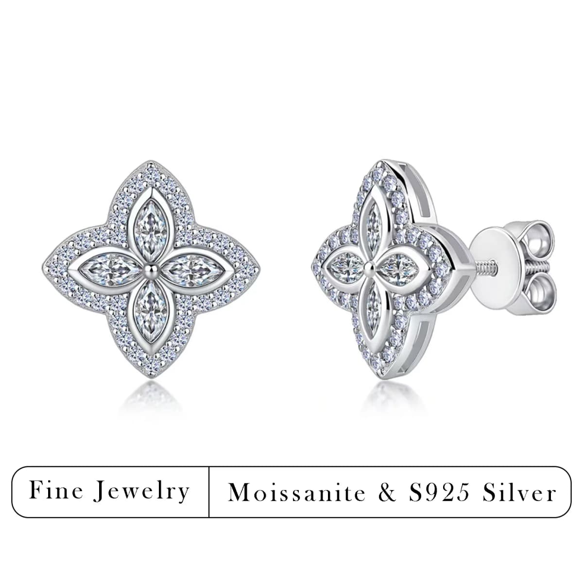 0.86 CTW Four Leaf Flower Moissanite Stud Earrings S925 Sterling Silver Sparkling Diamond Earring Fine Jewelry For Women Gift