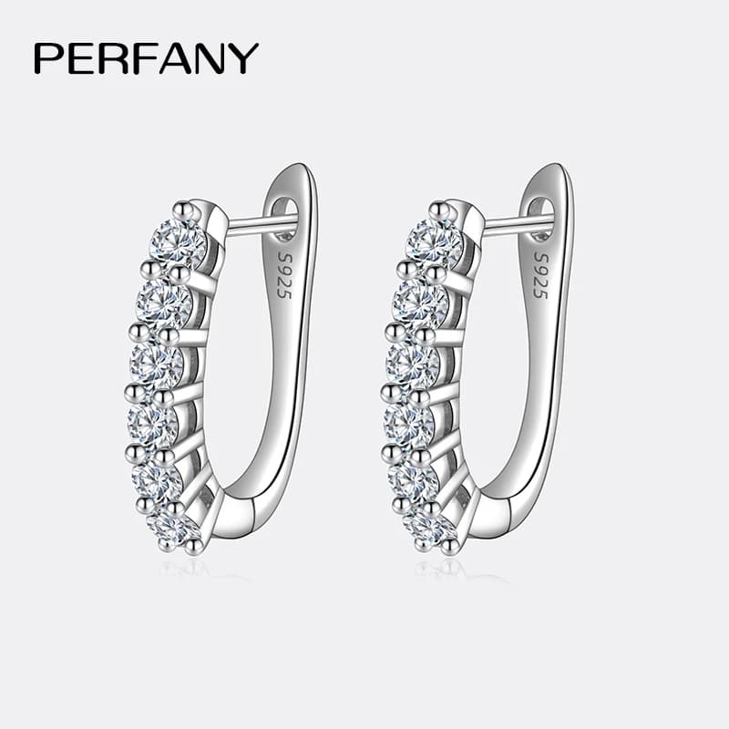 PERFANY 1.2CT Moissanite Earrings for Women S925 Pure Silver GRA Certified Diamonds Straight Row Ear Buckles Fashion Jewelry