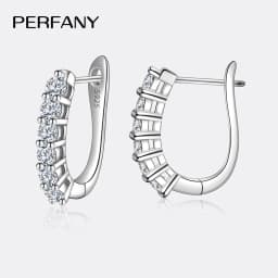 PERFANY 1.2CT Moissanite Earrings for Women S925 Pure Silver GRA Certified Diamonds Straight Row Ear Buckles Fashion Jewelry