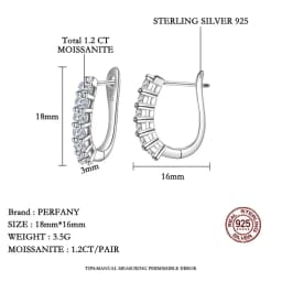PERFANY 1.2CT Moissanite Earrings for Women S925 Pure Silver GRA Certified Diamonds Straight Row Ear Buckles Fashion Jewelry