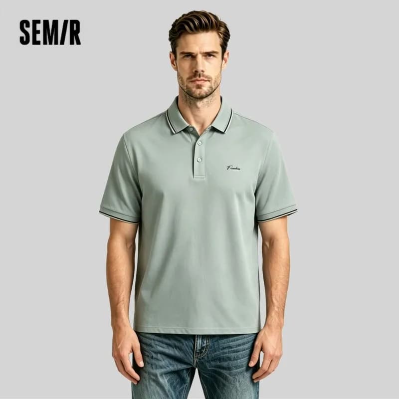 Semir Mens Polo 2026 Color Block Stripe Lapel Cool Feeling Letter Printed Simple Casual Soft