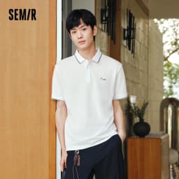 Semir Mens Polo 2026 Color Block Stripe Lapel Cool Feeling Letter Printed Simple Casual Soft