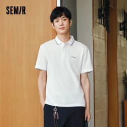 Semir Mens Polo 2026 Color Block Stripe Lapel Cool Feeling Letter Printed Simple Casual Soft