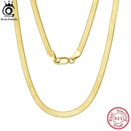 ORSA JEWELS 925 Sterling Silver 3mm Gold Flexible Flat Chain Herringbone Snake Chain Necklace for Women Neck Chain Jewelry SC35