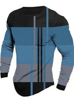 Long Sleeved Round Neck T Shirt Spring/Autumn Color Block Striped Retro Men's 3D Printed T-shirt Pattern Outdoor Daily Vacation