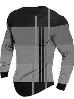 Long Sleeved Round Neck T Shirt Spring/Autumn Color Block Striped Retro Men's 3D Printed T-shirt Pattern Outdoor Daily Vacation