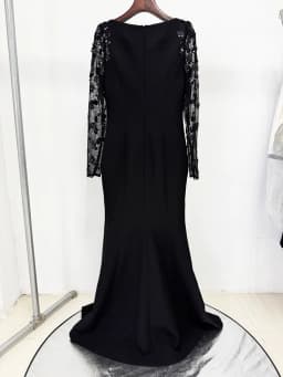 HIGH STREET Newest Fashion 2026 Designer Party Vestido Women's Spliced Mesh Diamonds Beaded Long Sleeved Maxi Long Dress