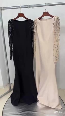 HIGH STREET Newest Fashion 2026 Designer Party Vestido Women's Spliced Mesh Diamonds Beaded Long Sleeved Maxi Long Dress