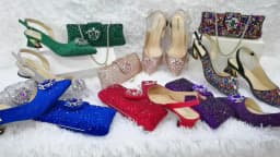 Elegant And Sexy Champagne Color High Heels Shoes And Bag With Rhinestone Embellished Toe Is Comfortable Women's Shoes For Party