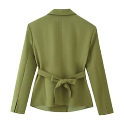 Suninheart Olive Green Asymmetric Blazer & Pants Set – Women's Ruched Waist Suit Two Piece Office Lady Autumn Fashion
