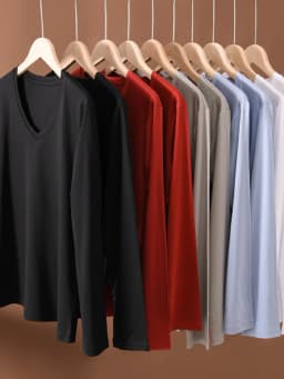 SuyaDream Women Solid T Shirts Silk Cotton Blend Plain O Neck Long Sleeved Tee 2025 Spring Autumn Basic Top White Black