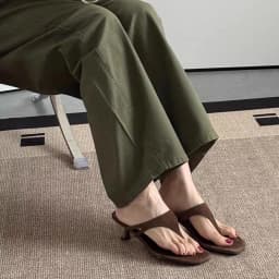 Women's Square Toe Thong Sandals Kitten Heel Slippers Summer Suede Flip Flops Elegant Mules for Ladies Outdoor Casual Dress Shoe