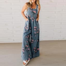 Summer Floral Printed Sleeveless Jumpsuit Women Casual Pocket Multicolor Overalls Square Wide Pants Jumpsuit Women Playsuits