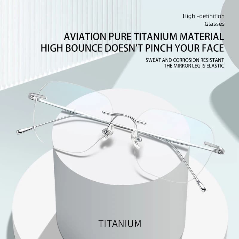 VICKY Ultra-light Titanium Rimless Myopia Frames Unisex Simple Square Read Frames Glasses Customized Prescription Glasses F0623