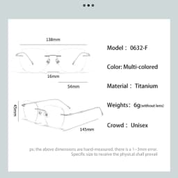 VICKY Ultra-light Titanium Rimless Myopia Frames Unisex Simple Square Read Frames Glasses Customized Prescription Glasses F0623