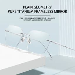 VICKY Ultra-light Titanium Rimless Myopia Frames Unisex Simple Square Read Frames Glasses Customized Prescription Glasses F0623