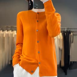 100% Merino Wool Sweater Women O-Neck Cardigan Basic Style Buttoned Knitwear Female Casual Autumn Winter Soft Tops