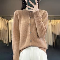 100% Merino Wool Sweater Women O-Neck Cardigan Basic Style Buttoned Knitwear Female Casual Autumn Winter Soft Tops