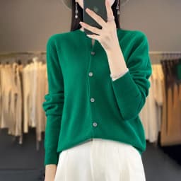 100% Merino Wool Sweater Women O-Neck Cardigan Basic Style Buttoned Knitwear Female Casual Autumn Winter Soft Tops