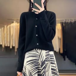 100% Merino Wool Sweater Women O-Neck Cardigan Basic Style Buttoned Knitwear Female Casual Autumn Winter Soft Tops