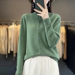 100% Merino Wool Sweater Women O-Neck Cardigan Basic Style Buttoned Knitwear Female Casual Autumn Winter Soft Tops
