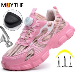 Rotating Button Ladies' Safety Shoes Breathable Work Sneakers Steel Toe Shoes Women Protective Shoes Puncture-Proof Work Shoes