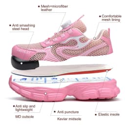 Rotating Button Ladies' Safety Shoes Breathable Work Sneakers Steel Toe Shoes Women Protective Shoes Puncture-Proof Work Shoes