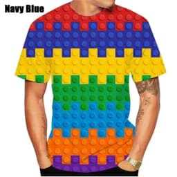 New T-Shirt Building Blocks Printed Men Clothing Short Sleeved T-Shirt for Men Fashion Outdoor Clothes Crew Neck Men's T-Shirts