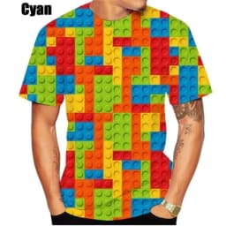 New T-Shirt Building Blocks Printed Men Clothing Short Sleeved T-Shirt for Men Fashion Outdoor Clothes Crew Neck Men's T-Shirts