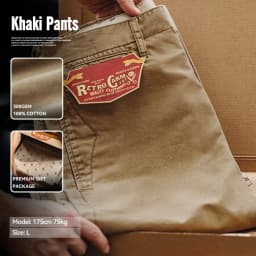 Maden Vintage Heavyweight Khaki Casual Pants Twill Cotton Straight Pants for Men's Autumn Workwear Classic Zip Fly Trousers