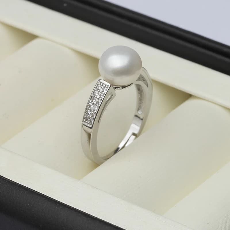 Genuine Natural Freshwater Pearl Rings Woman,925 Sterling Silver Ring With Pearl Adjustable Mom Wife Birthday Gift White Black